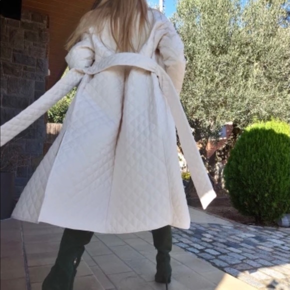 Spring Fashion Quilted Long Ivory Coat - Picture 7 of 9
